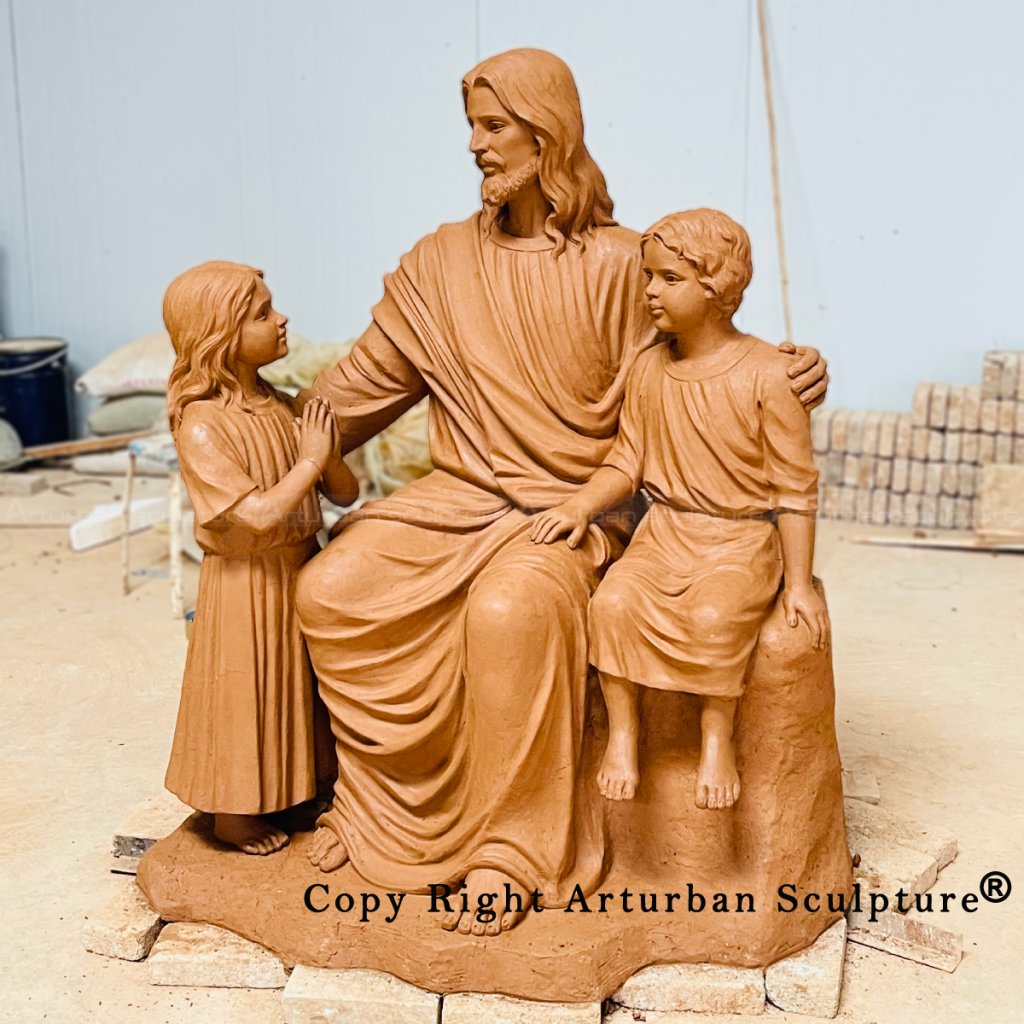 Jesus with Children Statue studio modeling stage