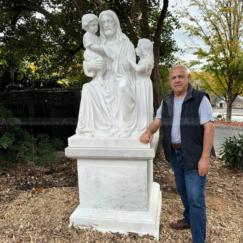 Large Marble Jesus with Children Sculpture