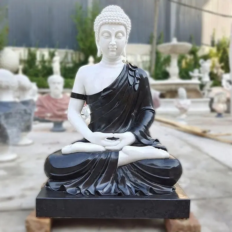 Large Meditating Buddha Statue black white