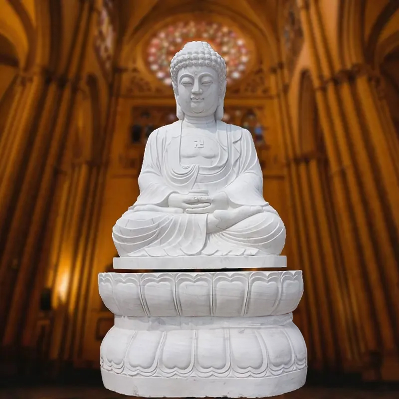 Large Stone Buddha Statue lotus pedestal