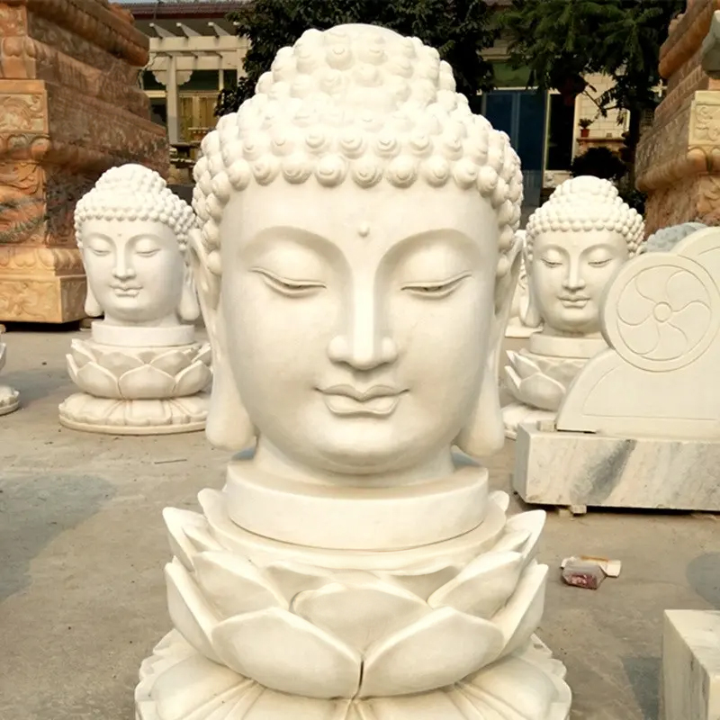 Large White Buddha Face Statue display