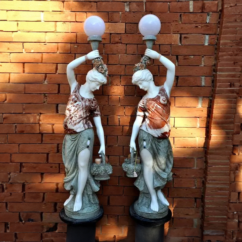 Marble Lady Statue Lamp with flower basket