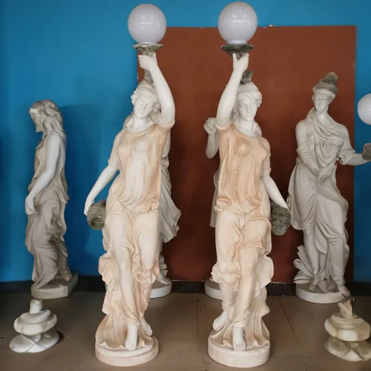 Marble Lady Statue holding globe Lamp