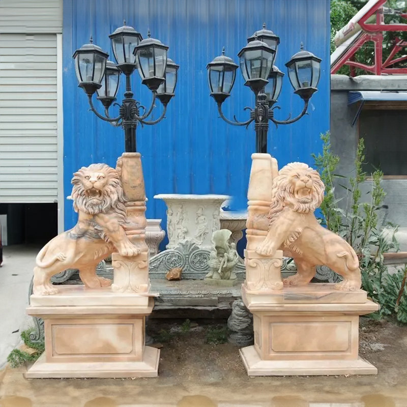 Outdoor Lion Lamp Statue marble with base