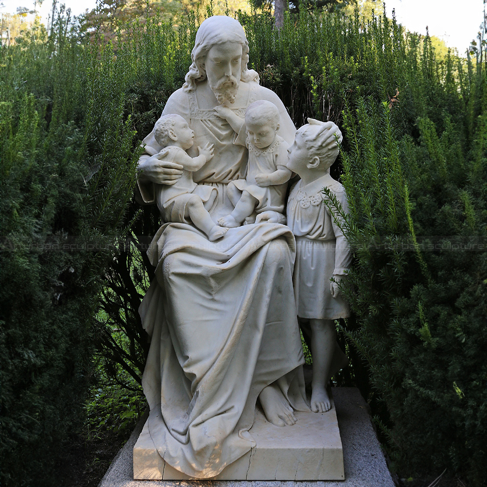 Outdoor Marble Jesus with Children Statue