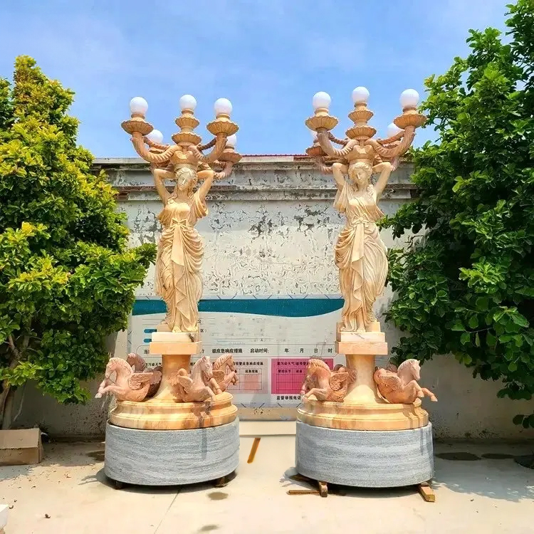 Outdoor Marble Lamp Statue multi head