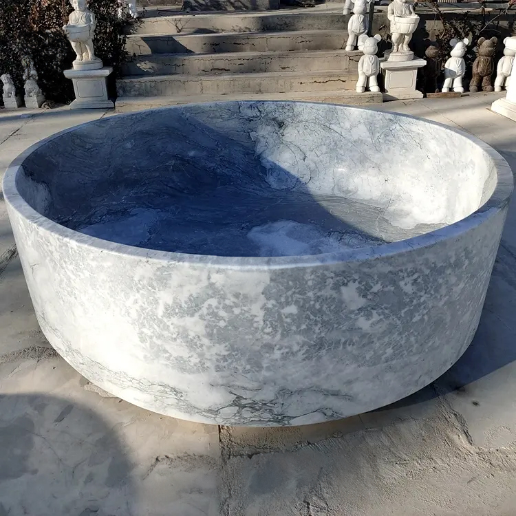 Round Marble Tub with natural stone texture