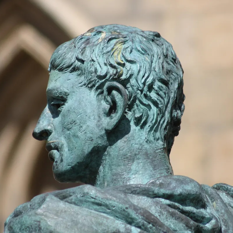 Seated Constantine I statue head details