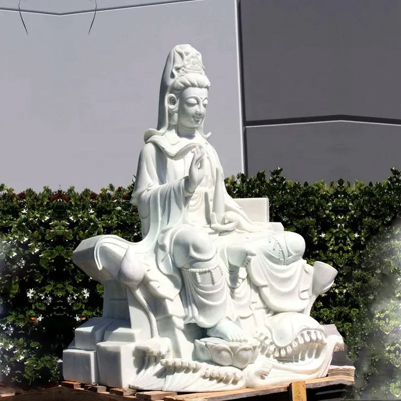 Seated Kuan Yin Statue white stone garden