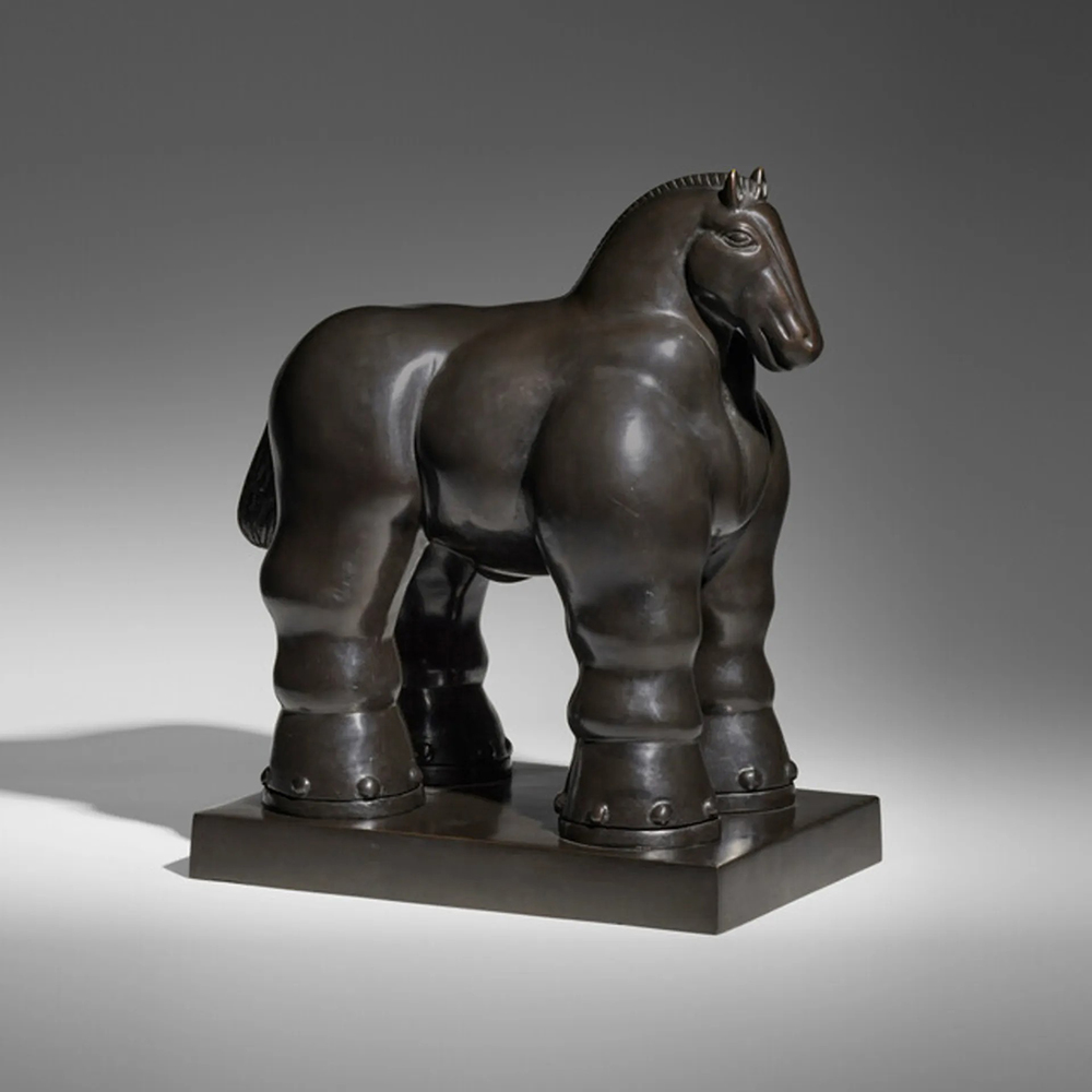Small bronze Botero style horse sculpture