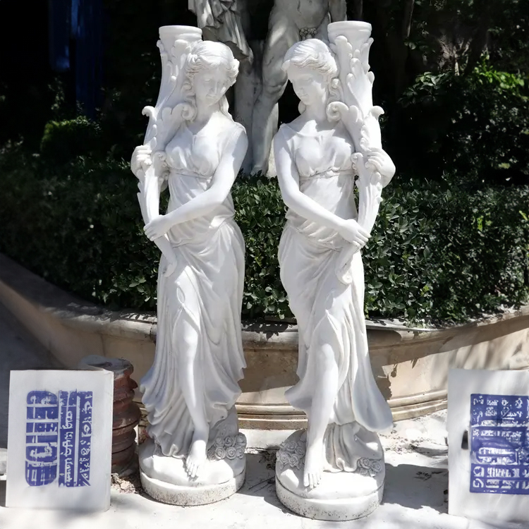 Standing Lady Lamp marble garden statue