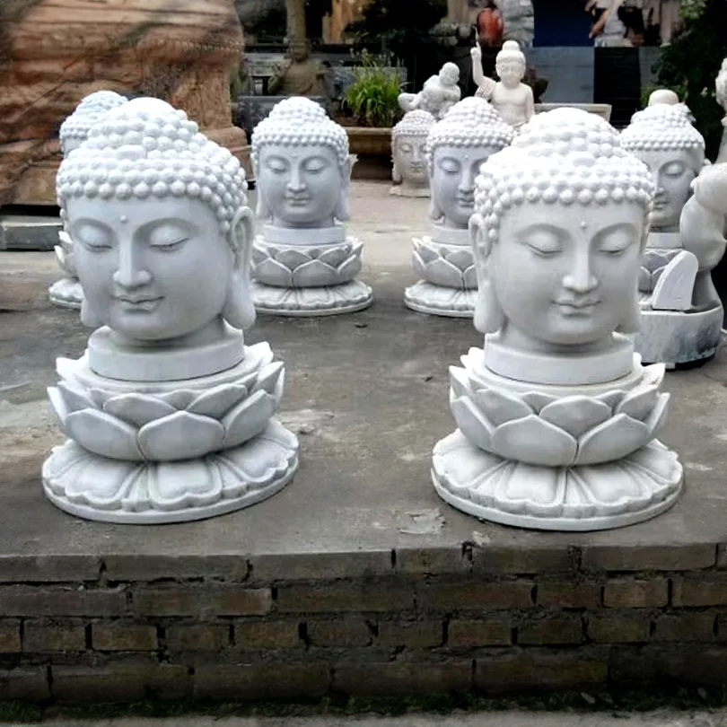 White Buddha Face Statue marble lotus base
