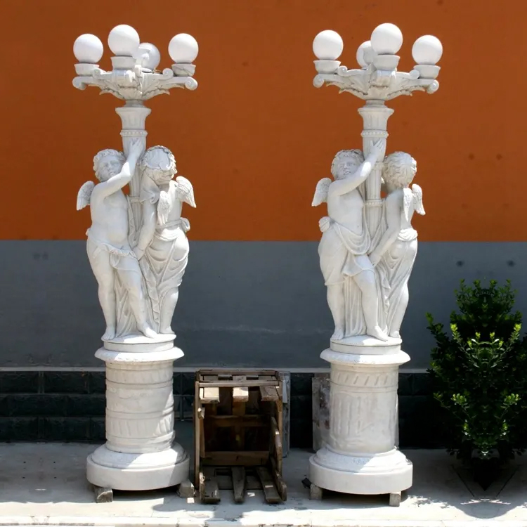 White Marble Cherub Lamp Outdoor pair