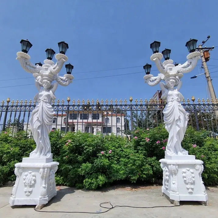 White Marble Lady Statue Lamp pair