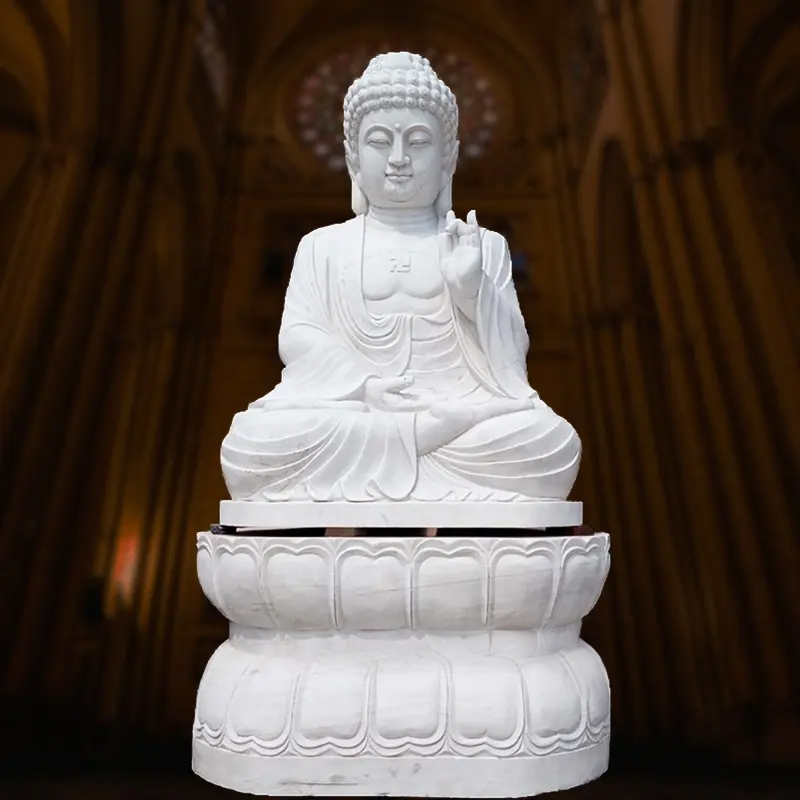 White marble Meditating seated Buddha Statue