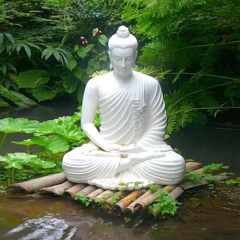 Zen style Gautama Buddha Sculpture white marble