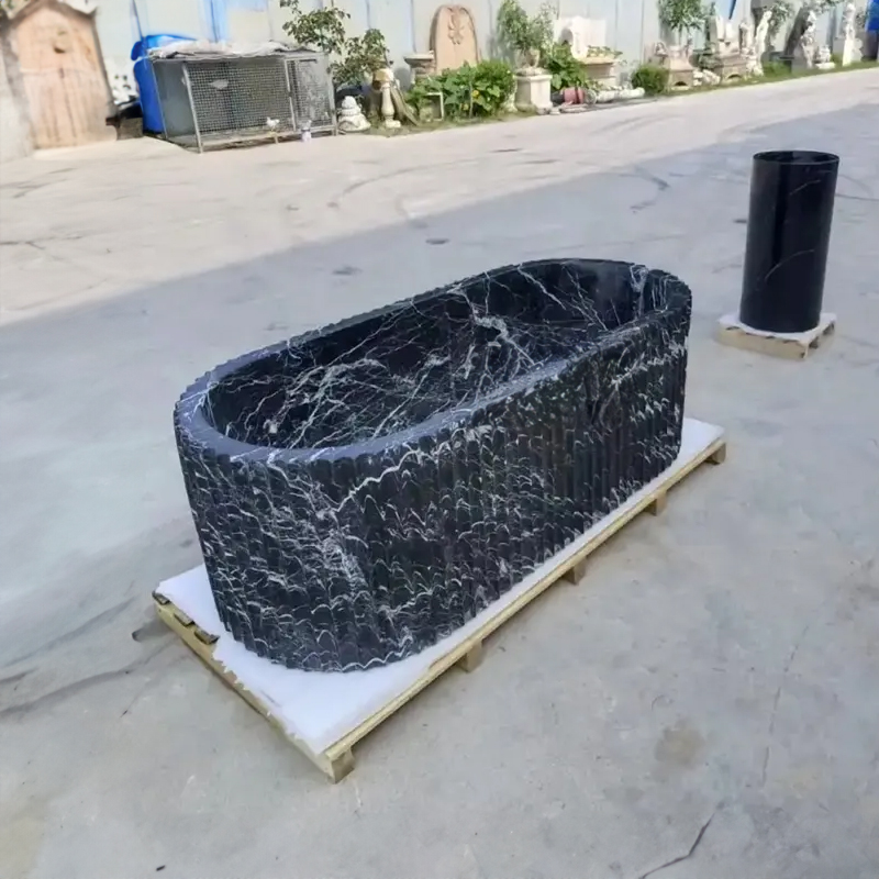 black Luxury Stone Bathtub with natural white veins