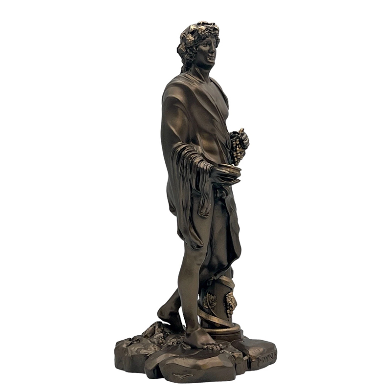 bronze Dionysus Garden Statue holding wine cup and grapes