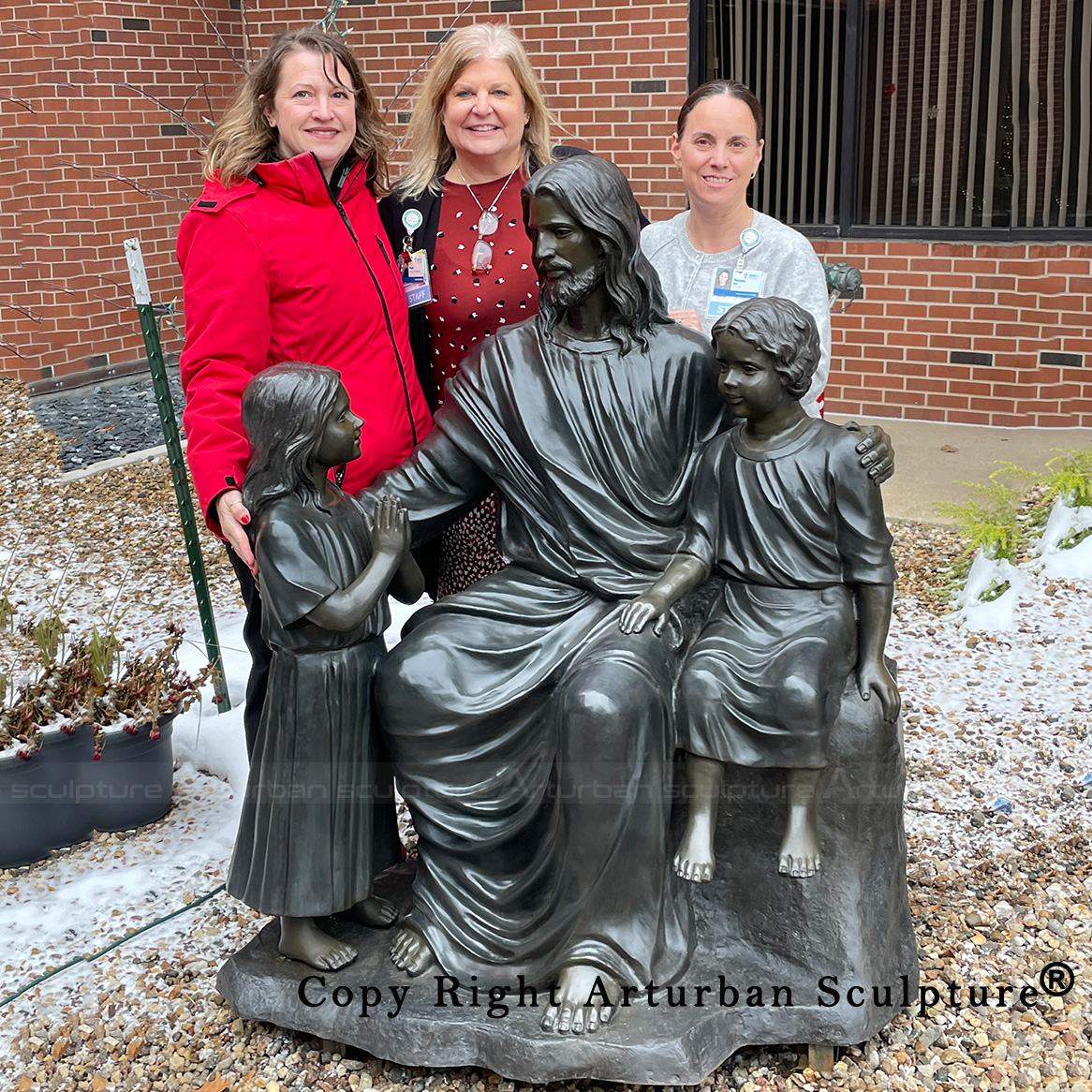 Bronze Jesus with Children Statue