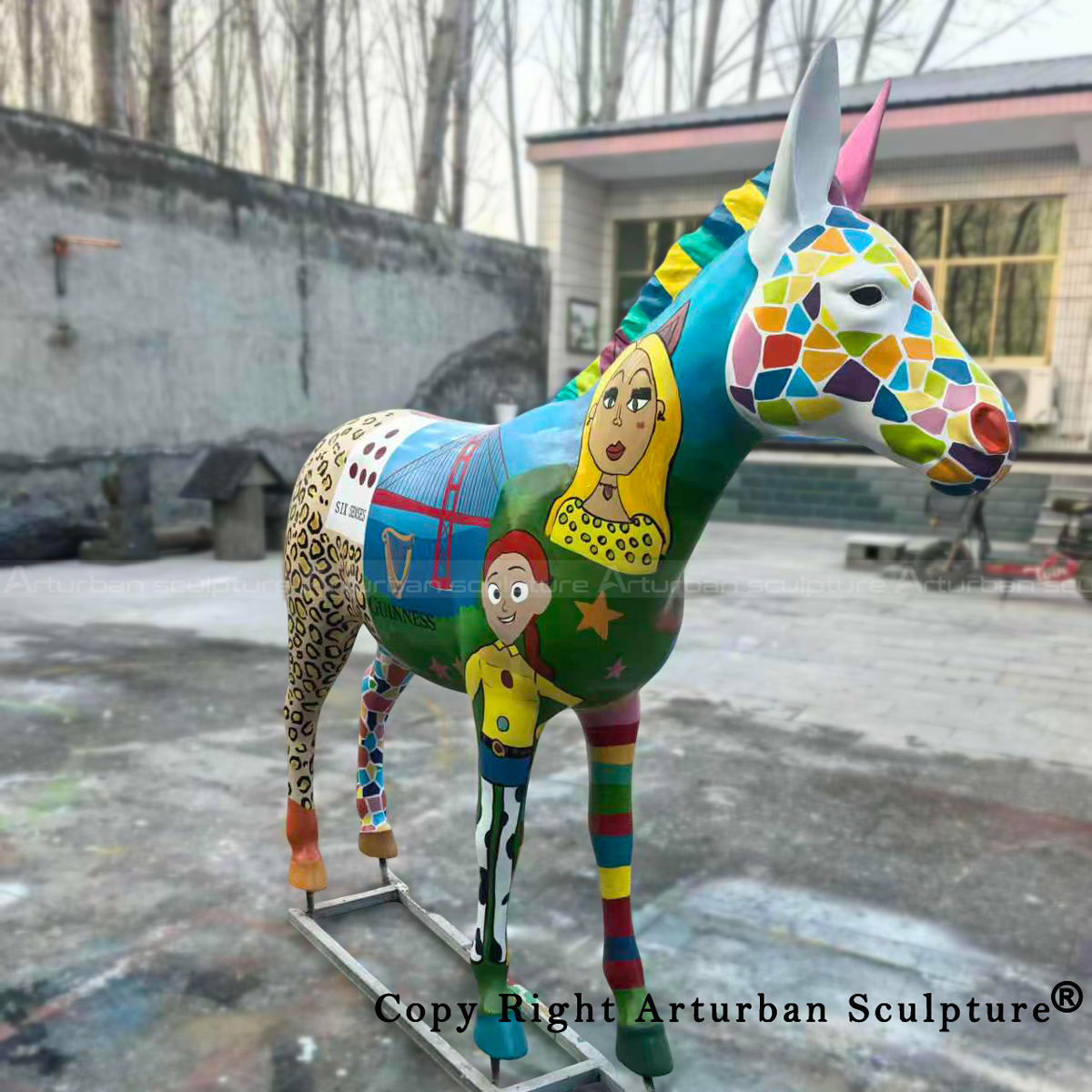 0-Artistic painted donkey statue front