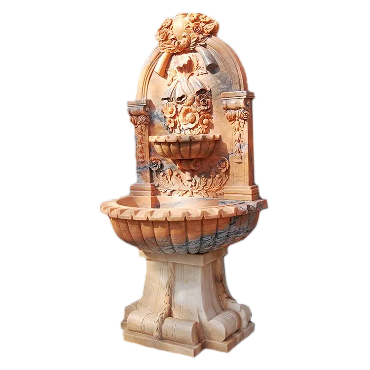 Antique Stone Wall Fountain with arched panel