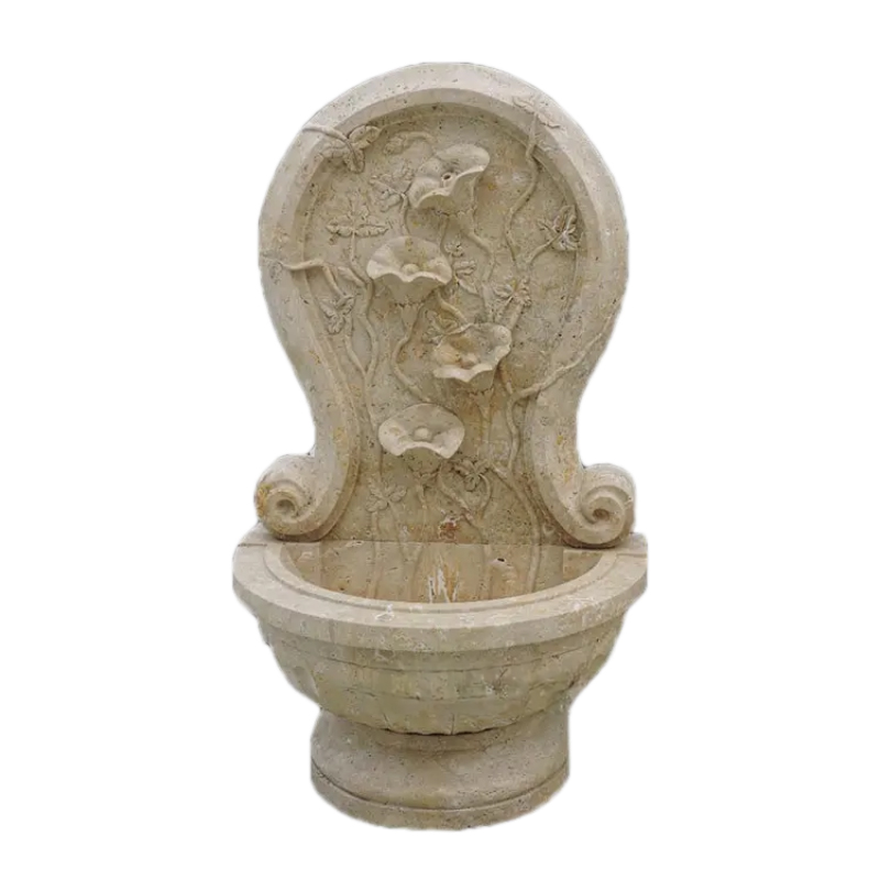 Antique Stone Wall Fountain with floral relief