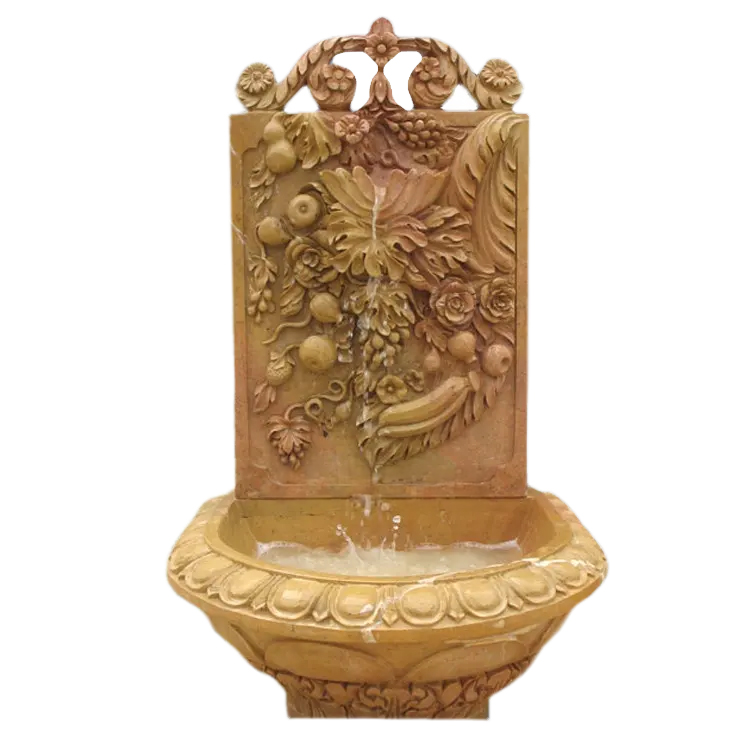 Antique Stone Wall Fountain with fruit relief