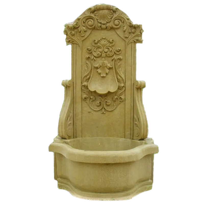 Antique Stone Wall Fountain with leaf relief