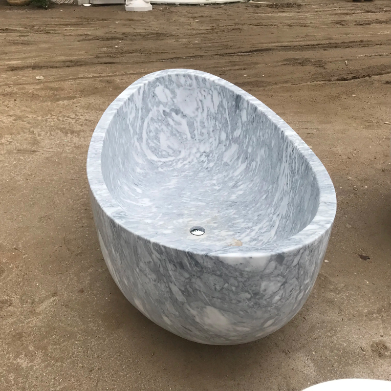 Deep marble Bathtub with Curved Side