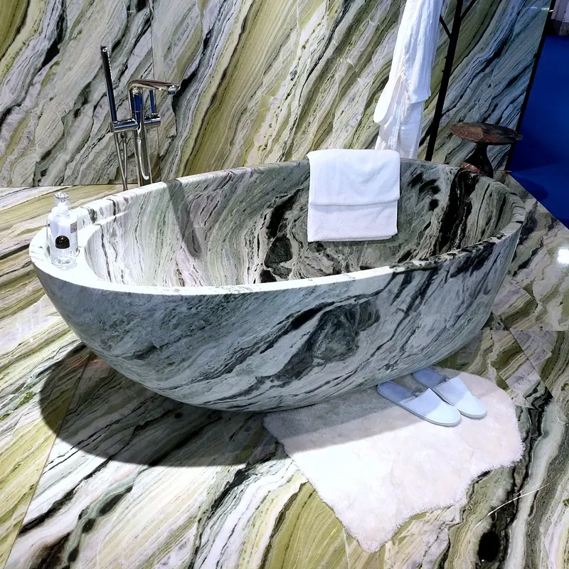 Freestanding Large Oval Bathtub marble installation