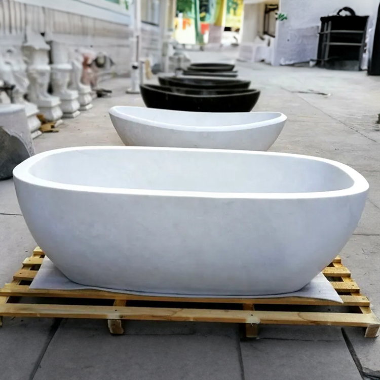 Freestanding Oval White marble Bathtub
