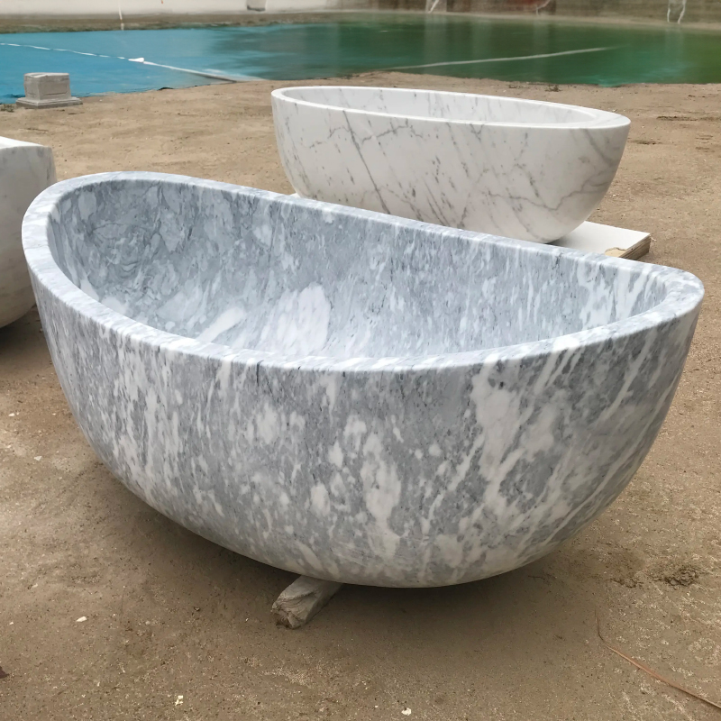 Grey marble Bathtub with Curved Side