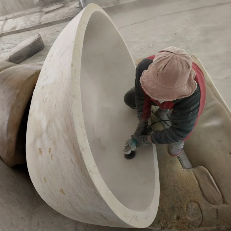 Hand carved White Oval Tub marble