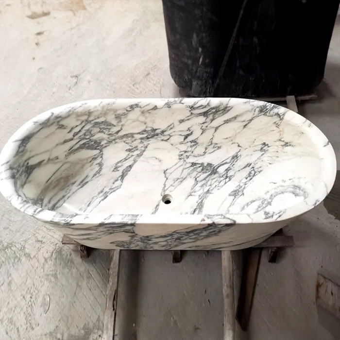 Large Oval Bathtub natural marble surface