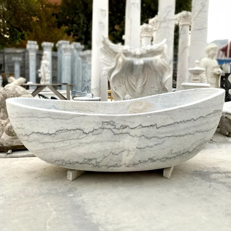 Oval marble Bathtub with Curved Side