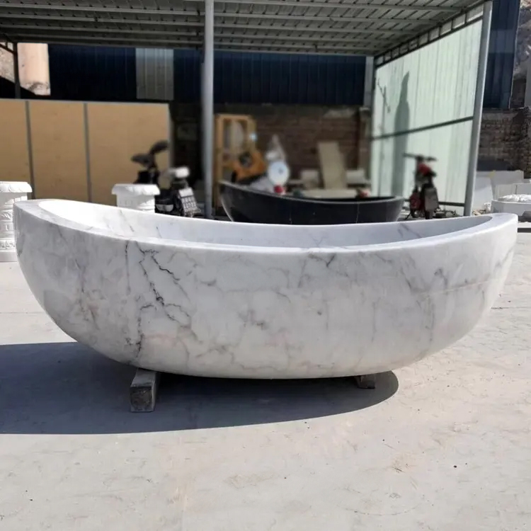 Polished marble Bathtub with Curved Side