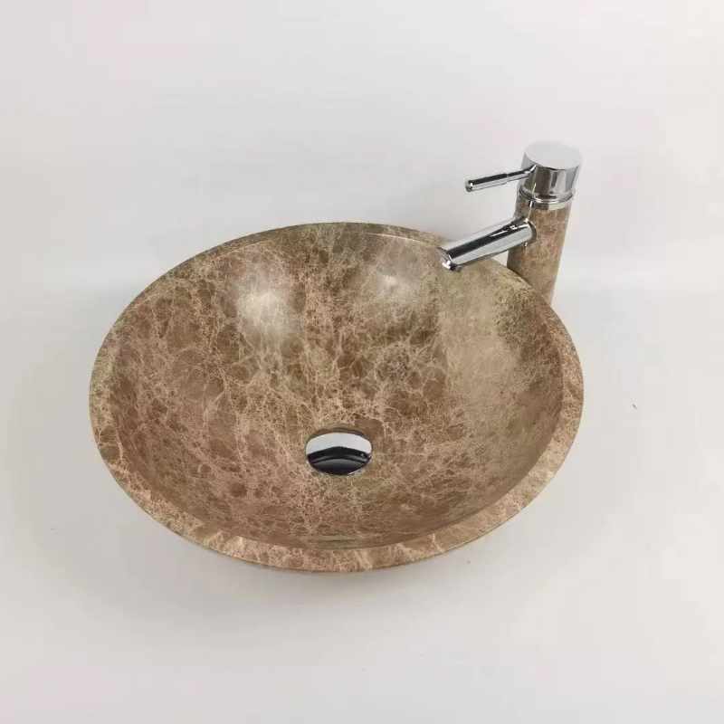 Round Marble Vessel Sink brown