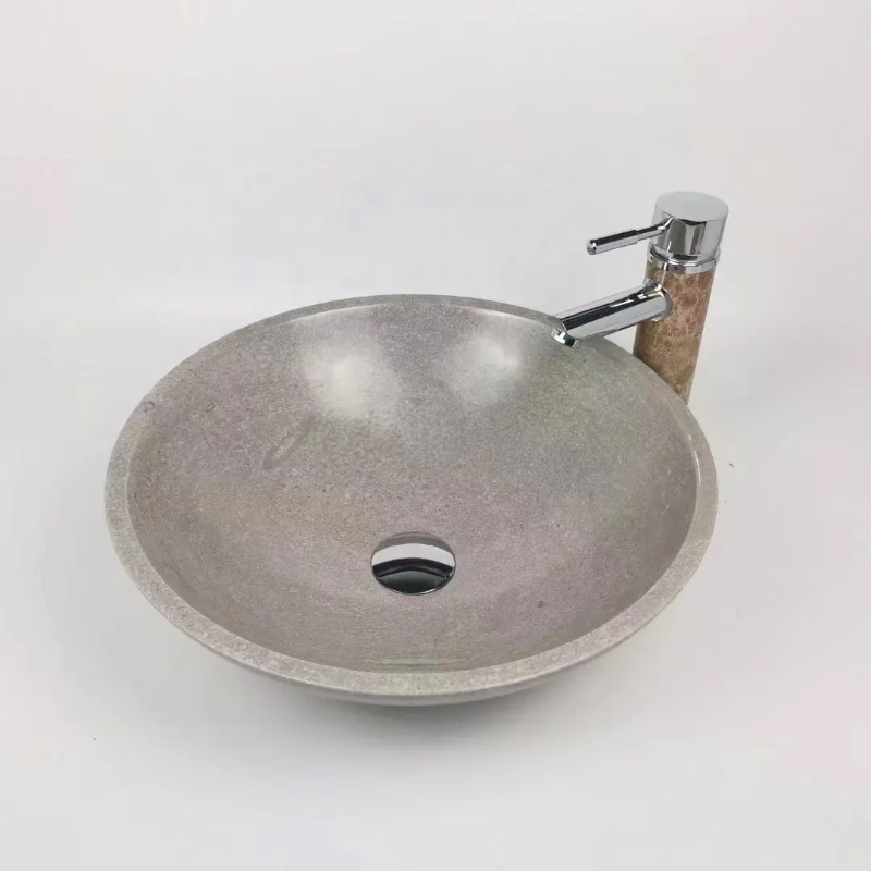 Round Marble Vessel Sink grey