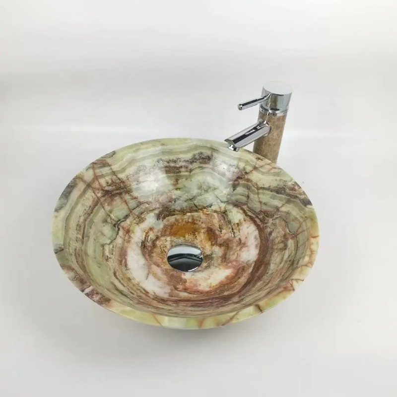 Round Marble Vessel Sink onyx