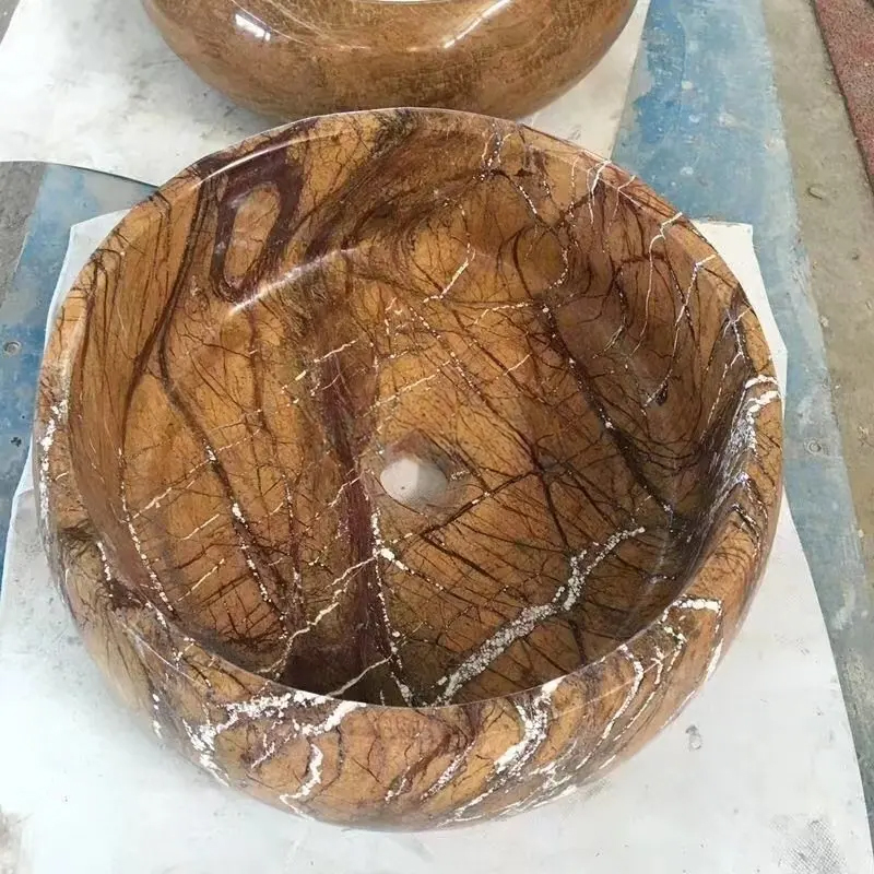 Round Stone Basin brown marble