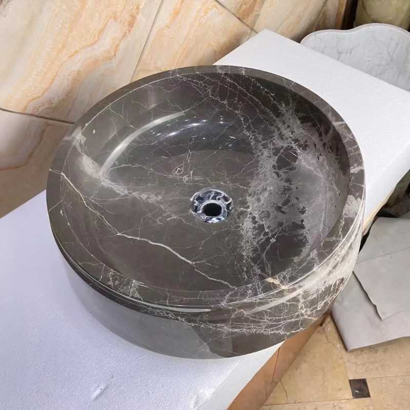 Round Stone Basin grey polished