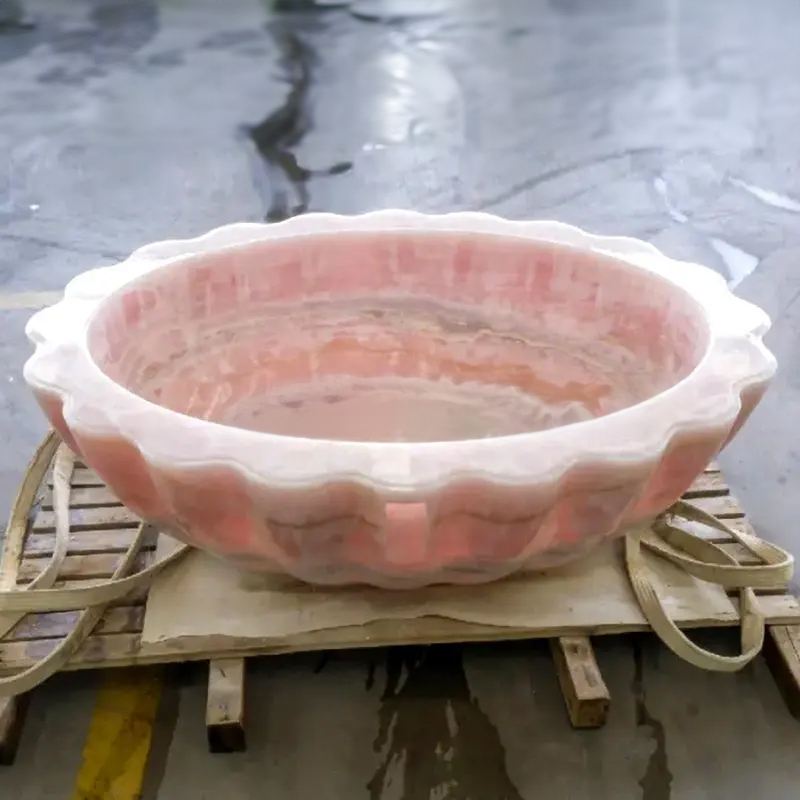 Scalloped rim Pink Countertop Basin front
