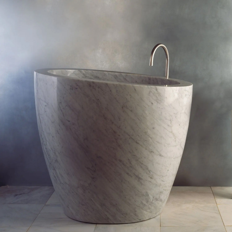 White marble Free Standing Deep Soaking Tub