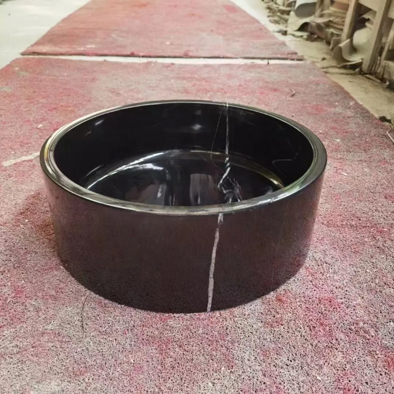 black Round Stone Basin thick rim