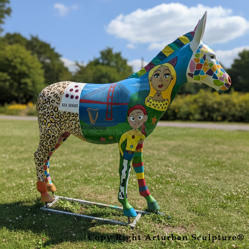 Donkey Statue for Yard colorful fiberglass sculpture