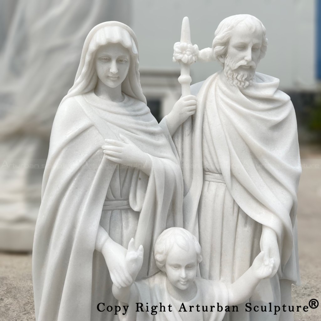 8-life size white marble Holy Family Statue