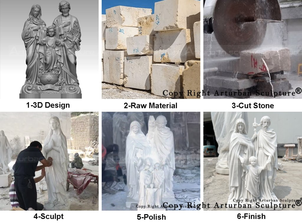 5-production process of making marble holy family statue