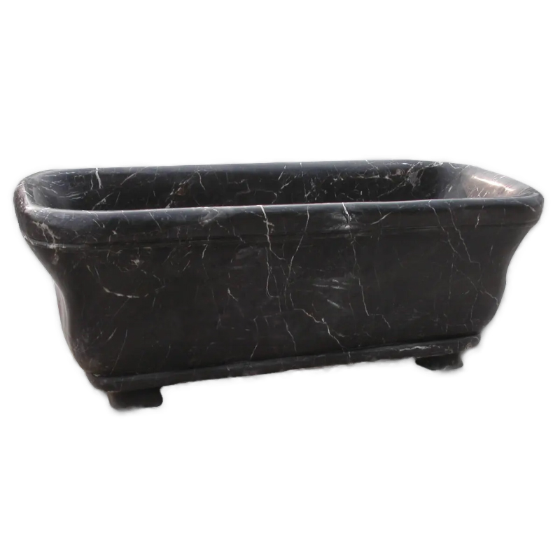 Black marble bathroom tub with veins