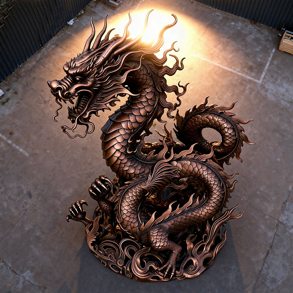 Bronze Chinese Dragon Statue coiled body structure