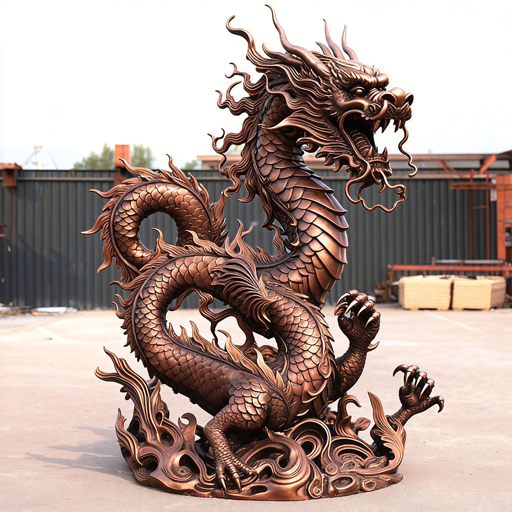 Bronze Chinese Dragon Statue front view